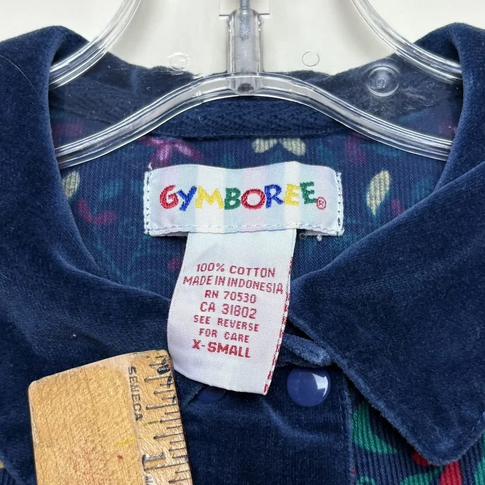 Vintage 1996 Gymboree Floral Holiday Plaid Blue Velvet Corduroy XS 9-18 Months